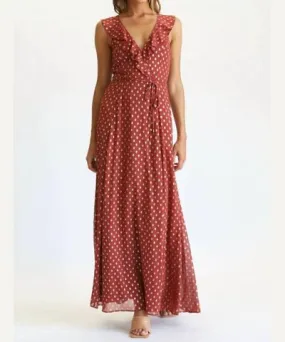 FATE Polka Dot Ruffle Maxi Dress In Rust