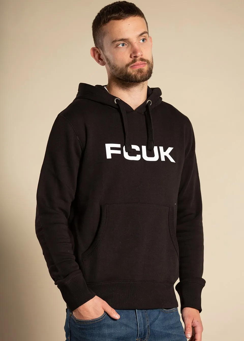 French Connection Black Cotton Blend FCUK Hoody