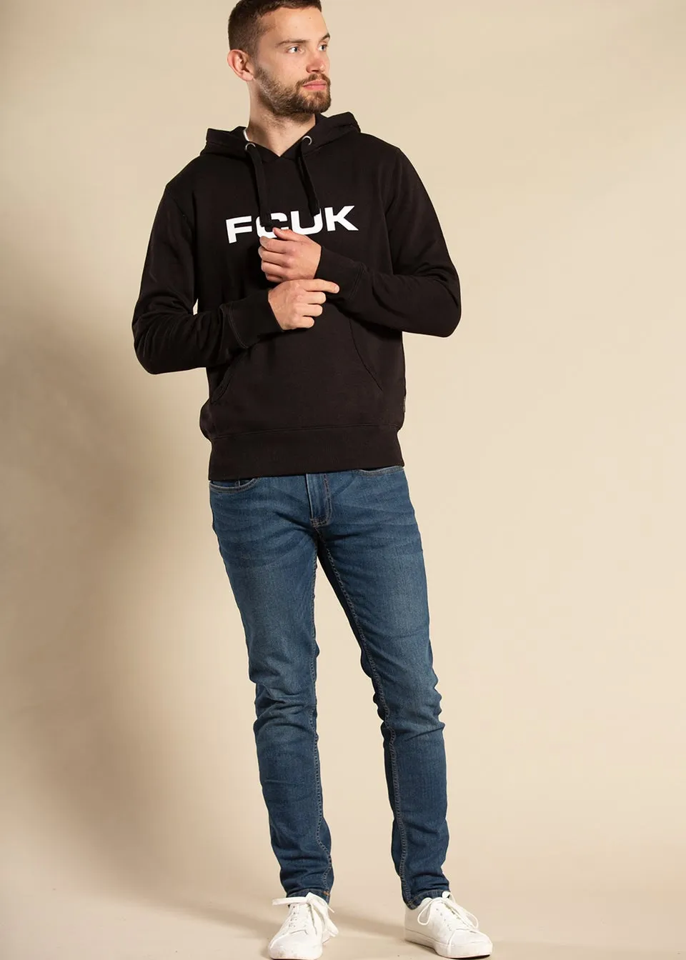 French Connection Black Cotton Blend FCUK Hoody