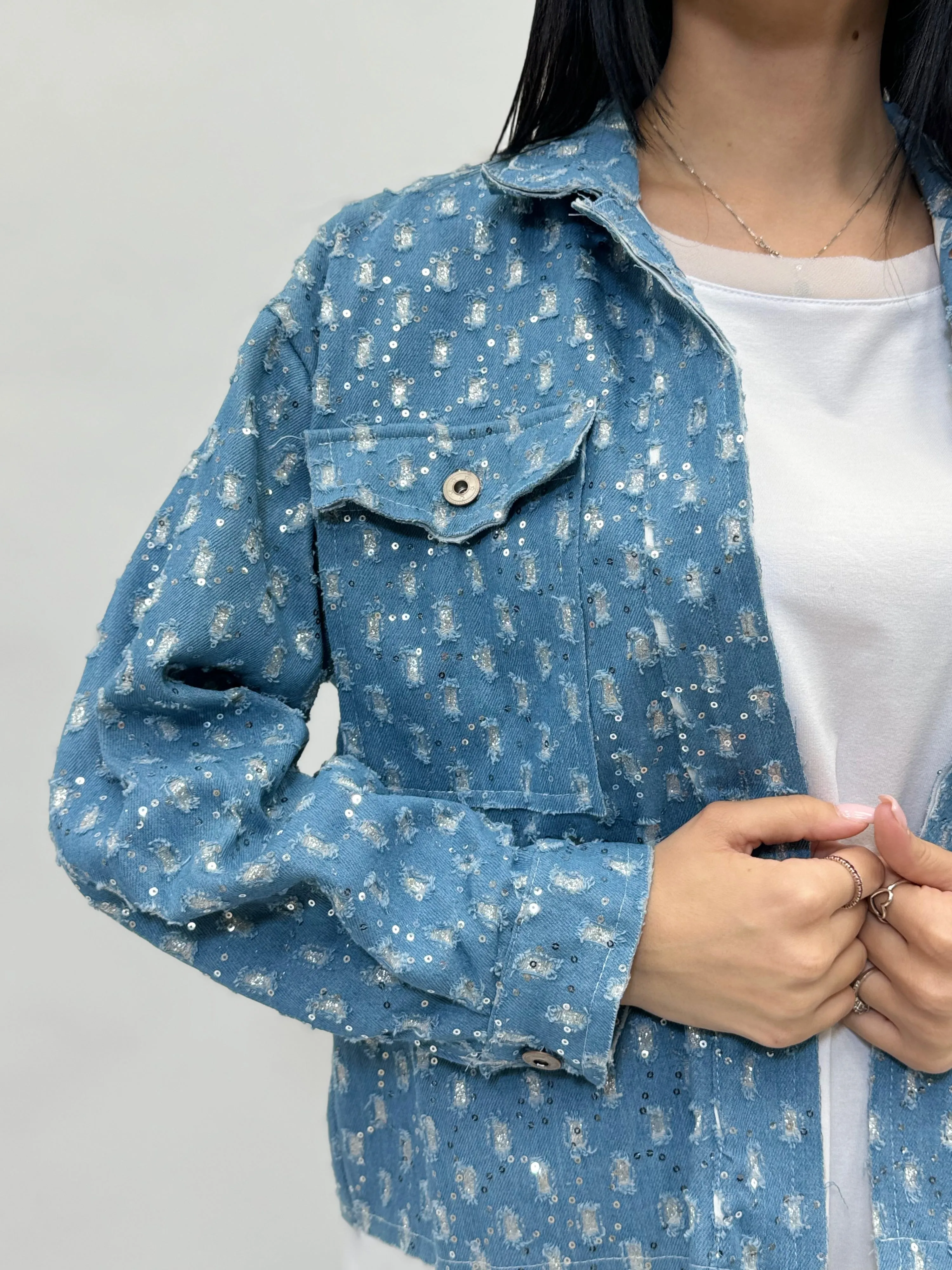 Giacca in denim dettagli paillettes