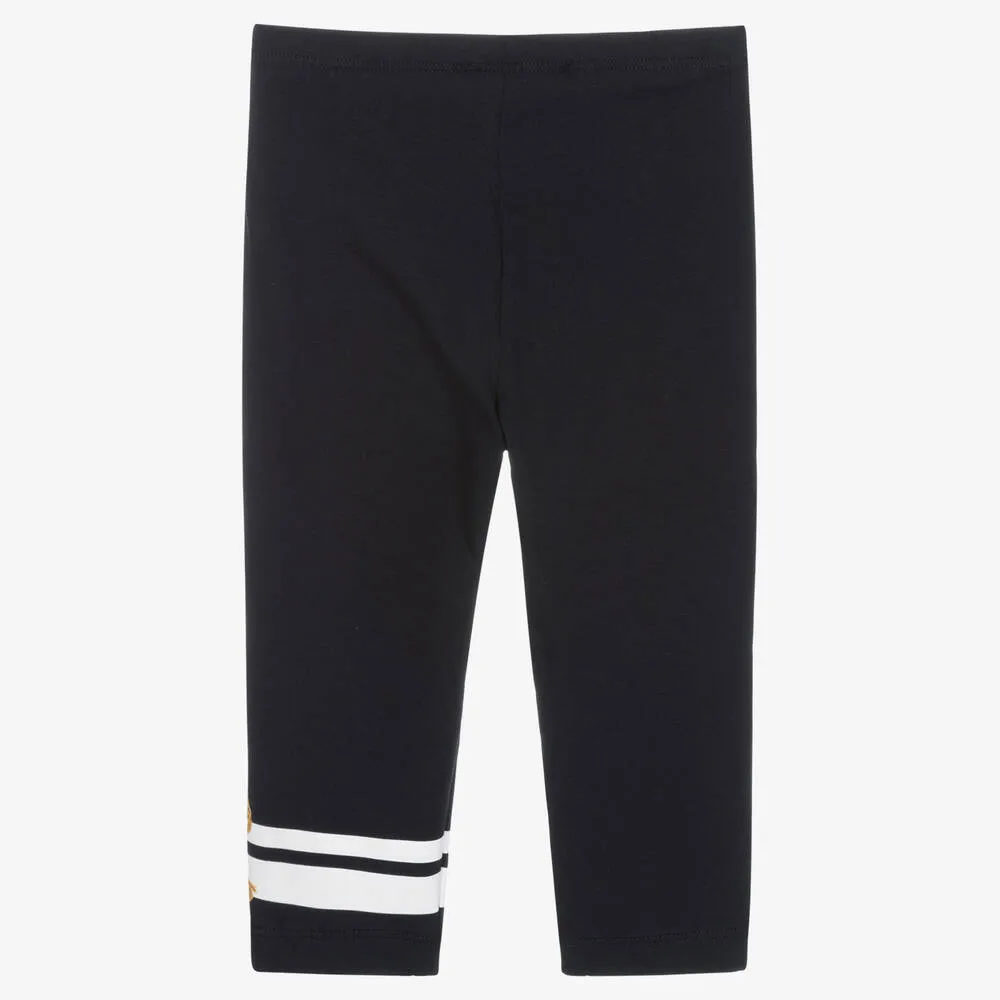 Girls Navy Blue Cotton Jersey Leggings