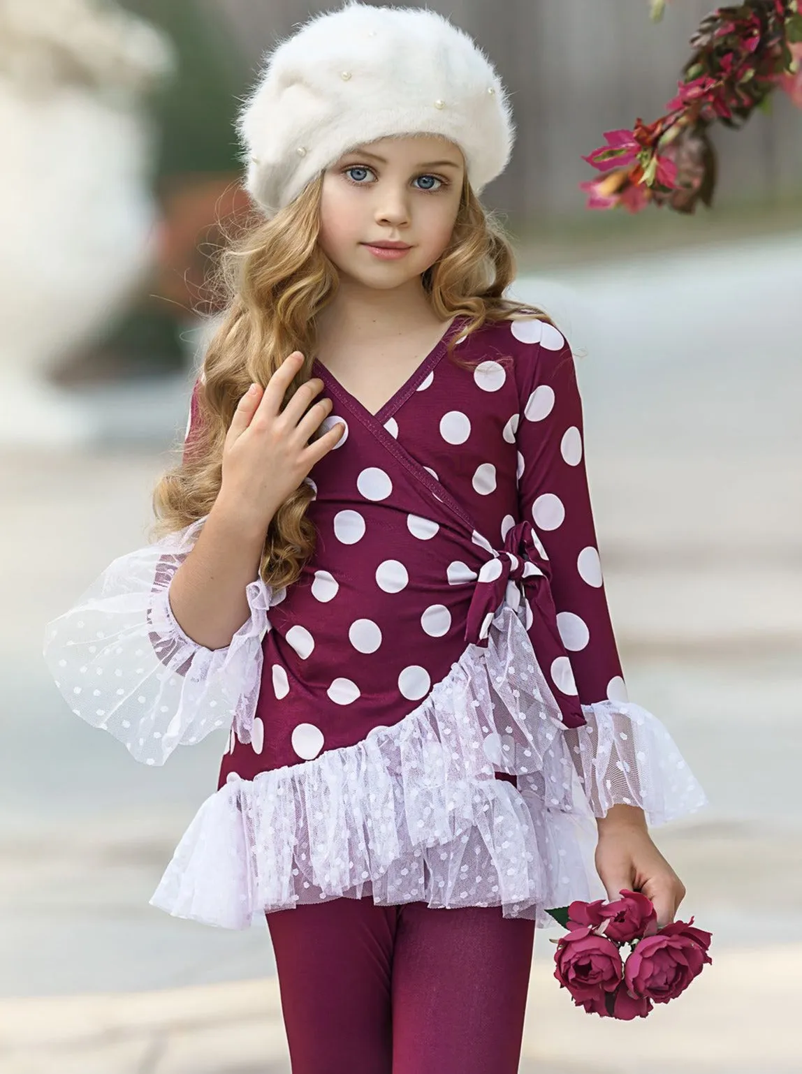 Girls Show Stopper Long Sleeve Ruffled Tunic And Legging Set