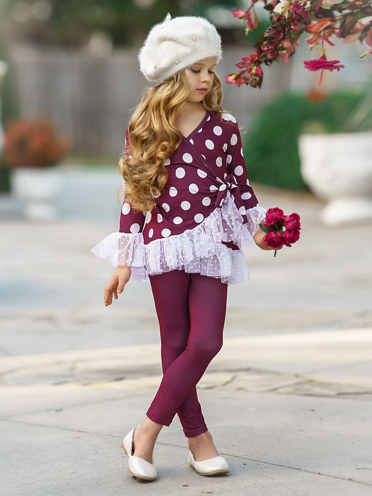 Girls Show Stopper Long Sleeve Ruffled Tunic And Legging Set