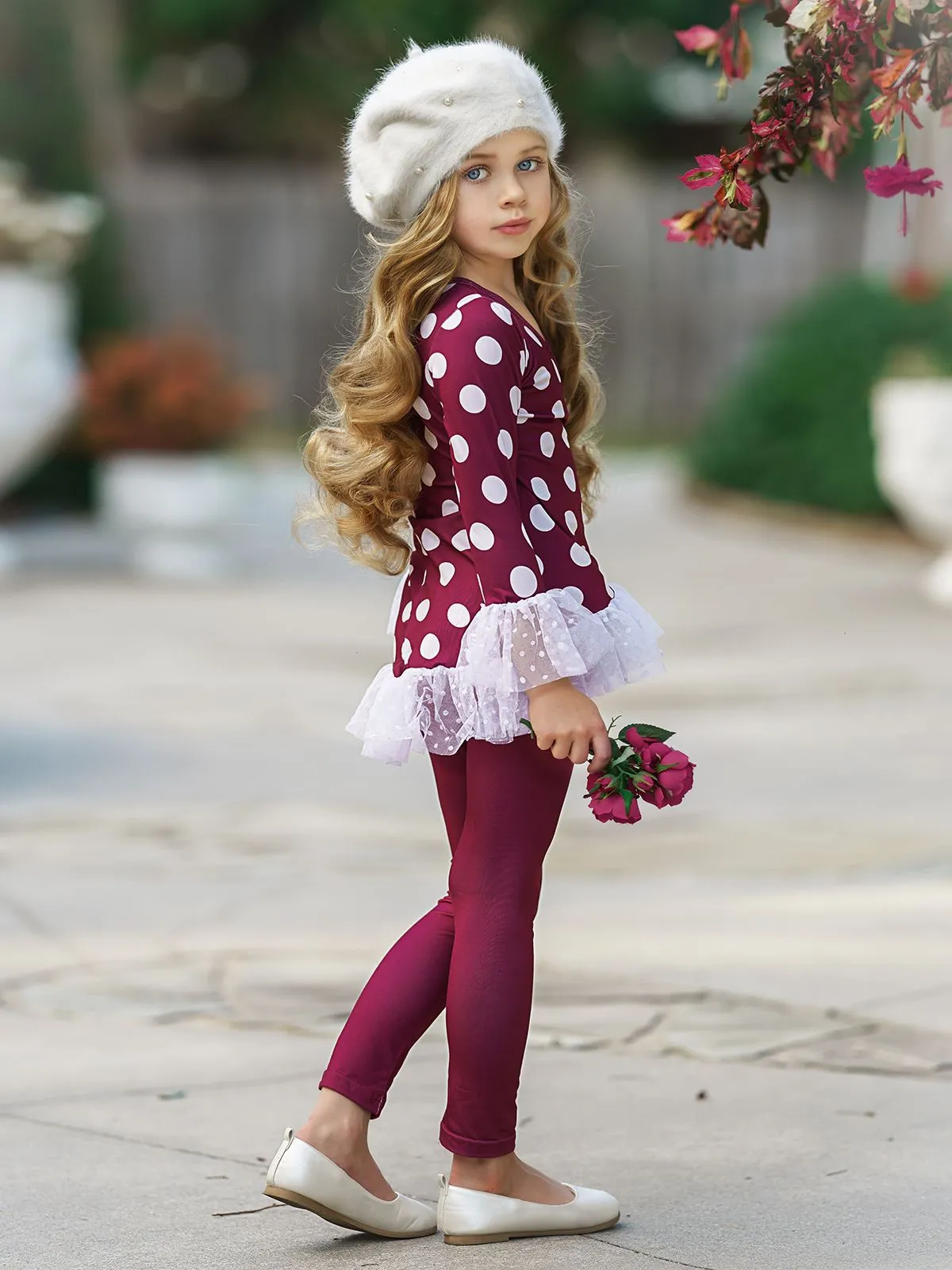 Girls Show Stopper Long Sleeve Ruffled Tunic And Legging Set