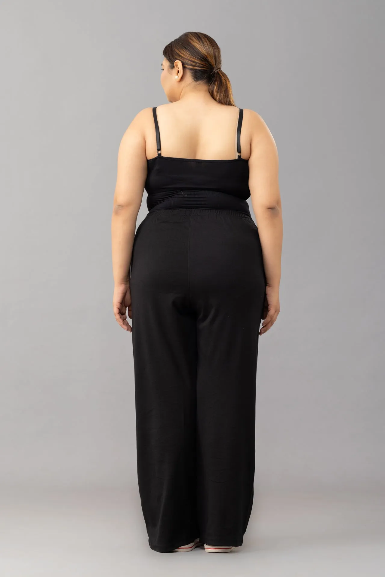 High Rise Cotton Straight Black Trackpants(Available in Plus Size)