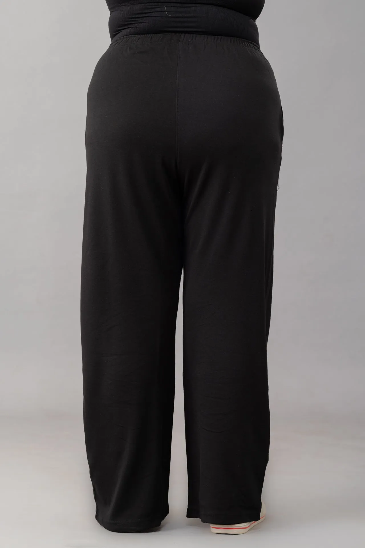 High Rise Cotton Straight Black Trackpants(Available in Plus Size)