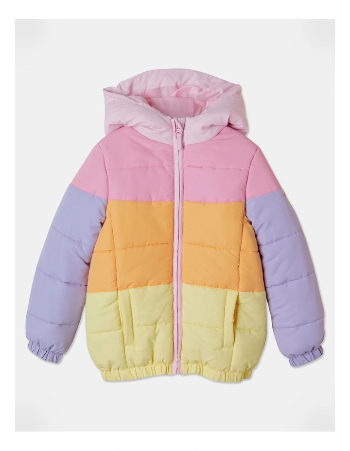 Hooded Puffer Jacket in Rainbow