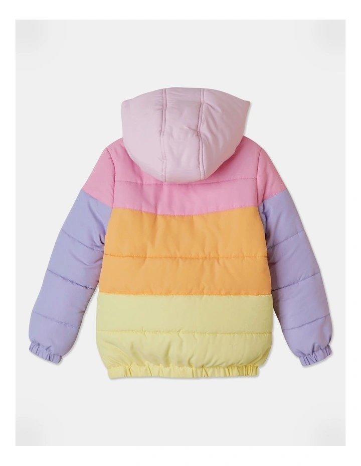 Hooded Puffer Jacket in Rainbow