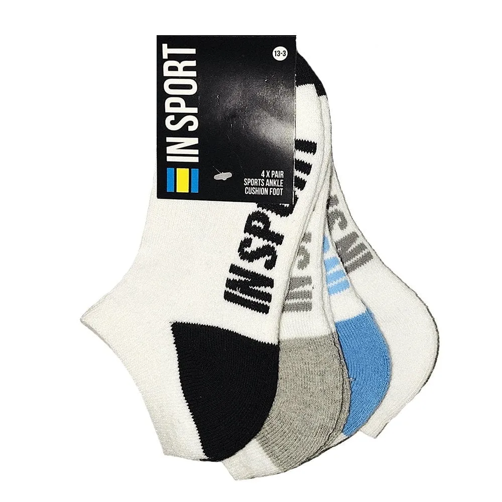 INSPORT KIDS 4 PACK ANKLE WHITE SOCKS (13 US-3 US)