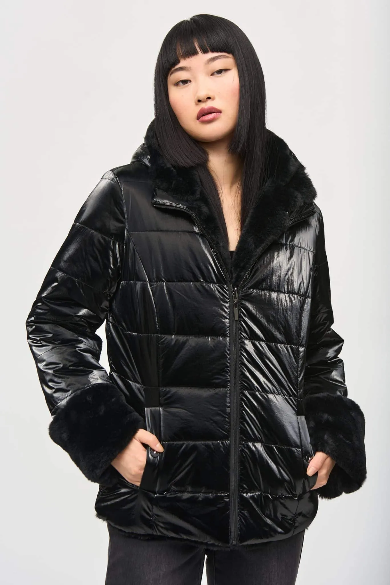 JOSEPH RIBKOFF Reversible Faux Fur Quilted Puffer Coat - Designer clothes shop | Designer brands clothes | Womens designer cloth