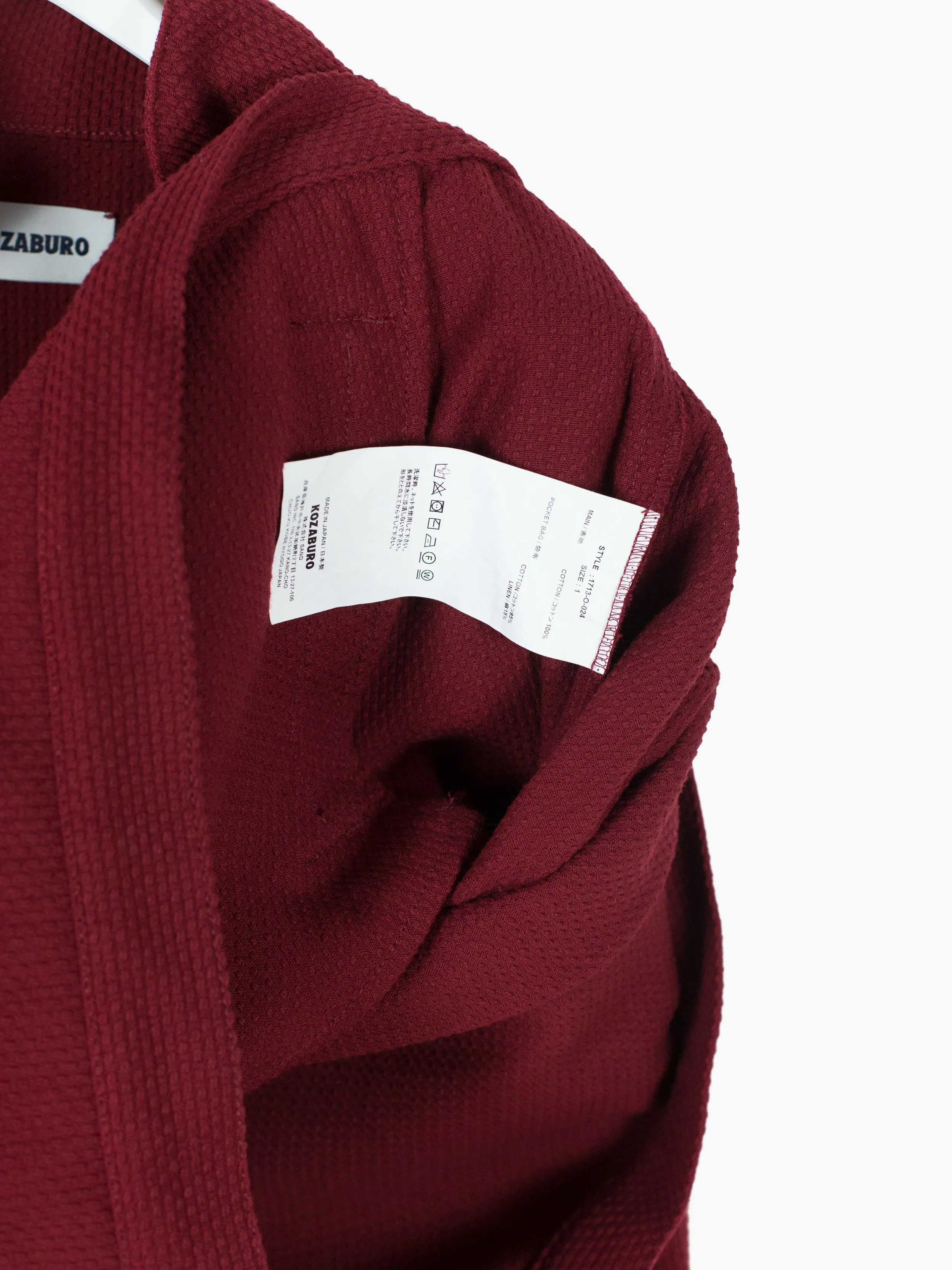 Kozaburo AW23 Burgundy Sashiko Monk Jacket