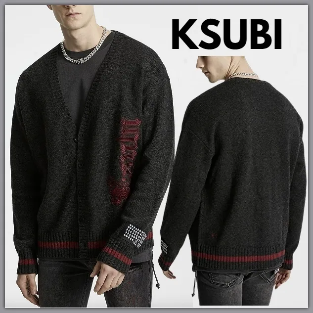 KSUBI  |Unisex Wool Street Style Bi-color Oversized Logo Cardigans