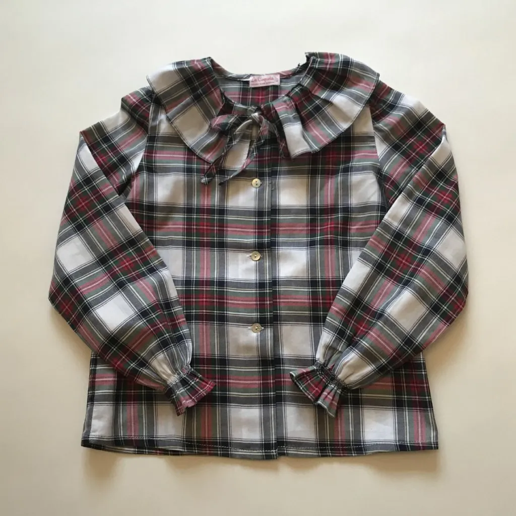 La Coqueta Tartan Blouse With Frill Collar