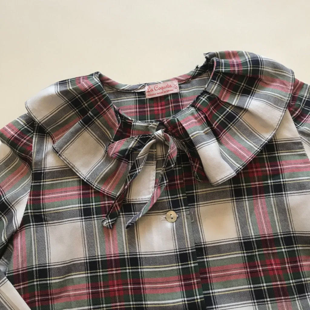 La Coqueta Tartan Blouse With Frill Collar