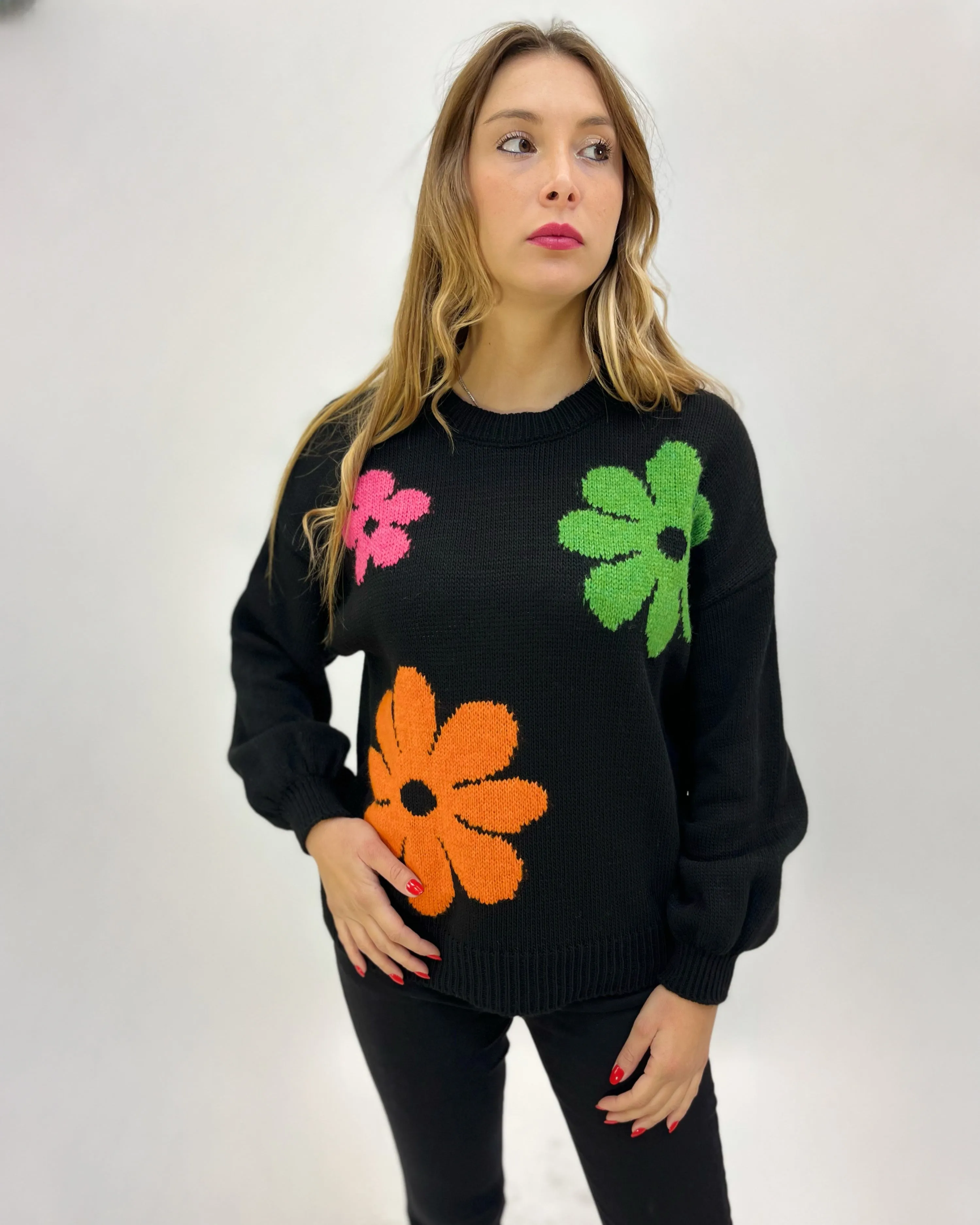 Maglione over con fiori