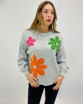 Maglione over con fiori