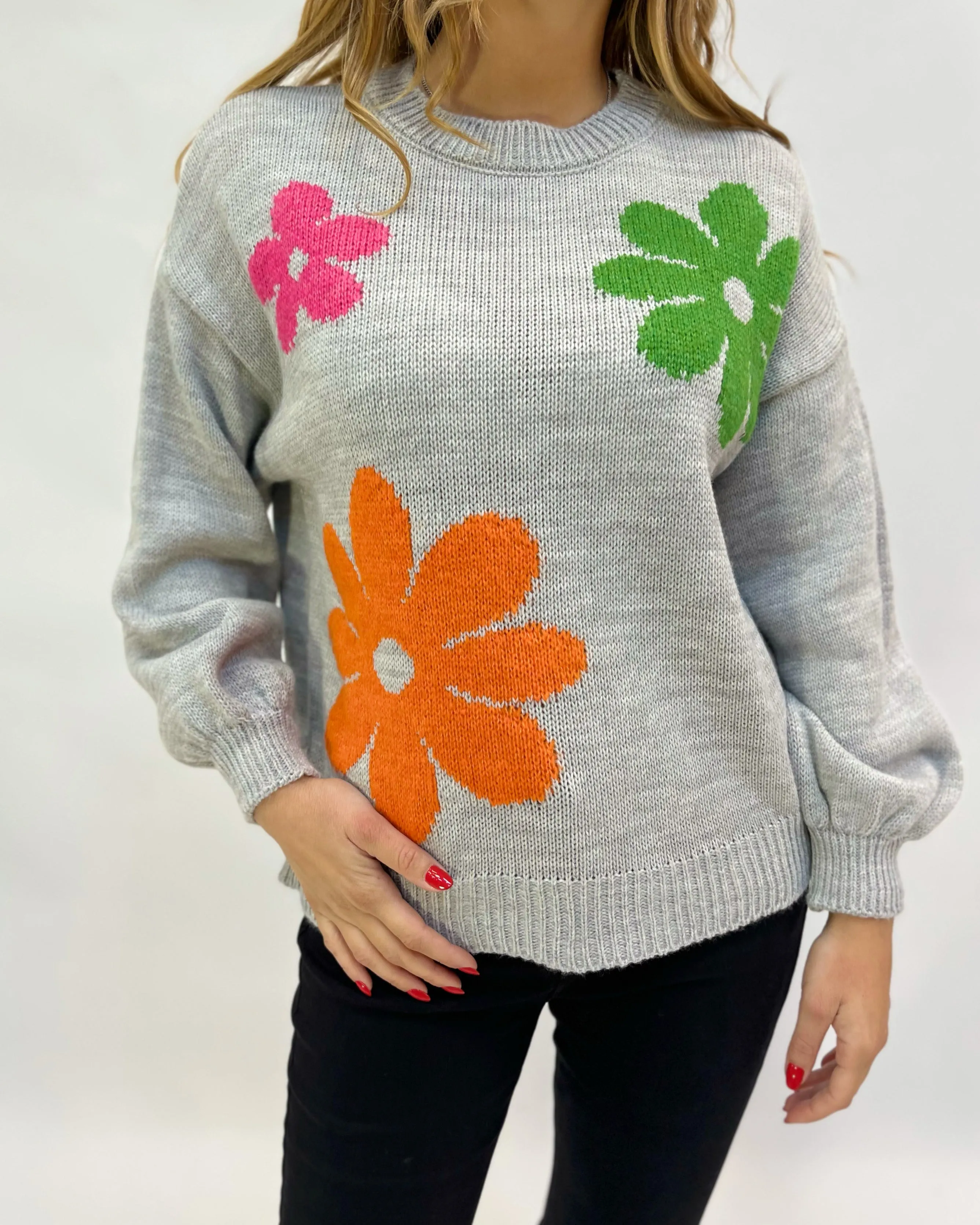 Maglione over con fiori