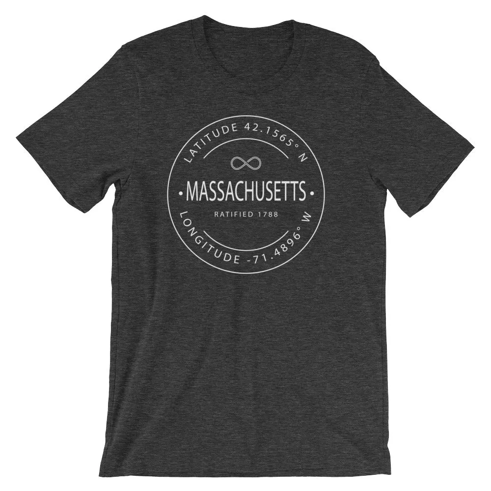 Massachusetts - Short-Sleeve Unisex T-Shirt - Latitude & Longitude