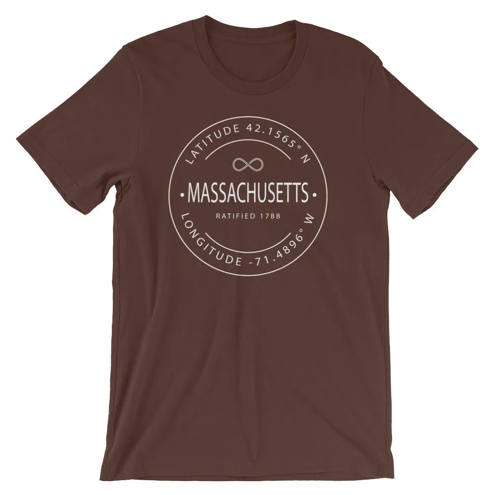 Massachusetts - Short-Sleeve Unisex T-Shirt - Latitude & Longitude