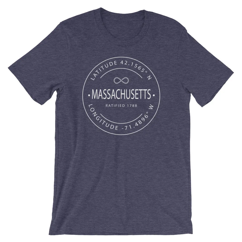 Massachusetts - Short-Sleeve Unisex T-Shirt - Latitude & Longitude