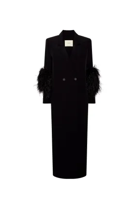 		Matte Crepe Elongated Coat With Feathers	