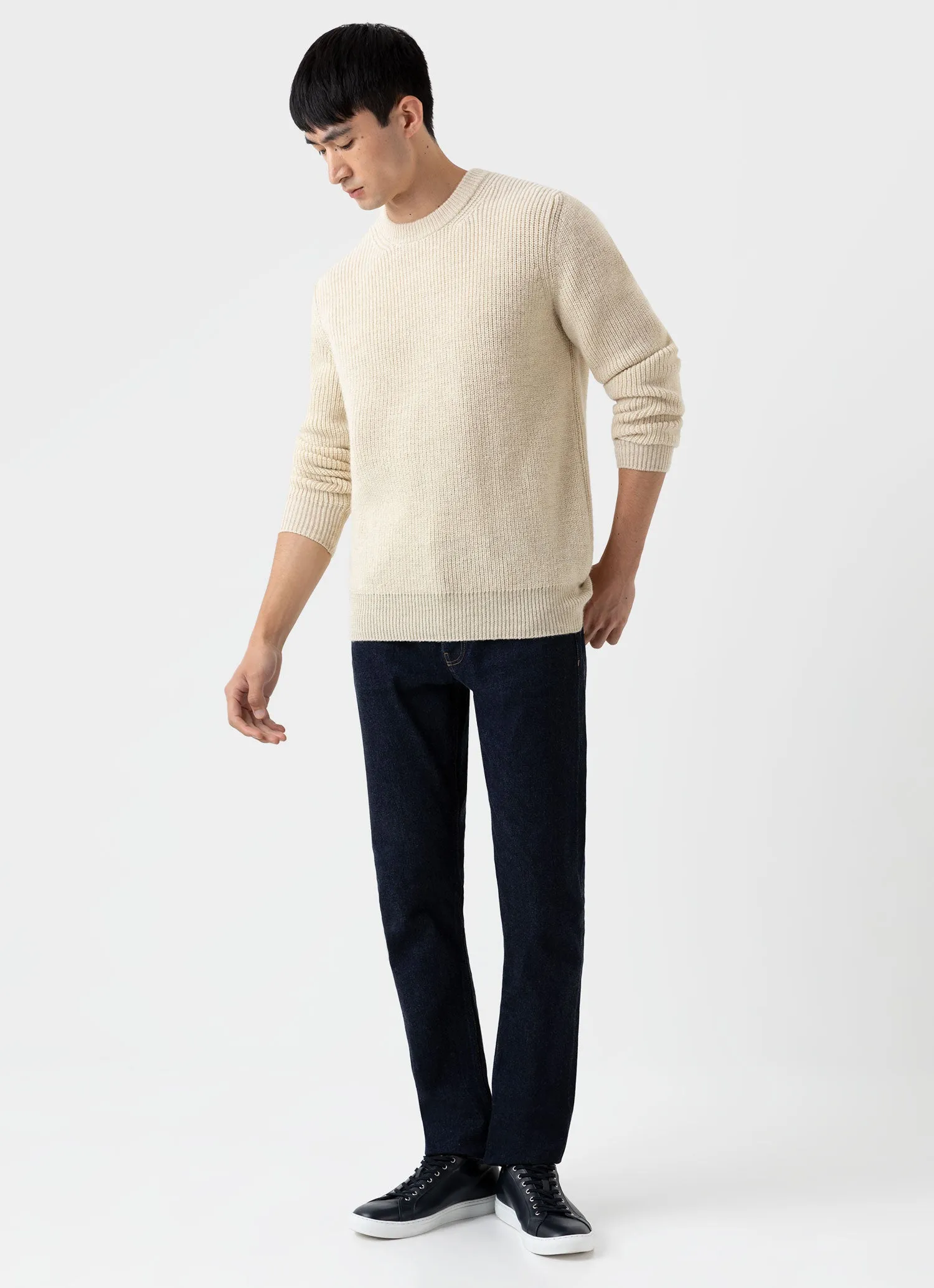 Men's Luxury British Wool Jumper in Natural Ecru