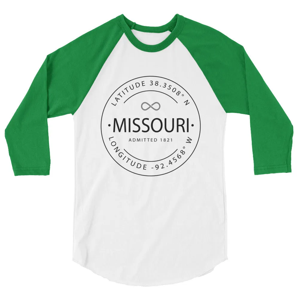 Missouri - 3/4 Sleeve Raglan Shirt - Latitude & Longitude