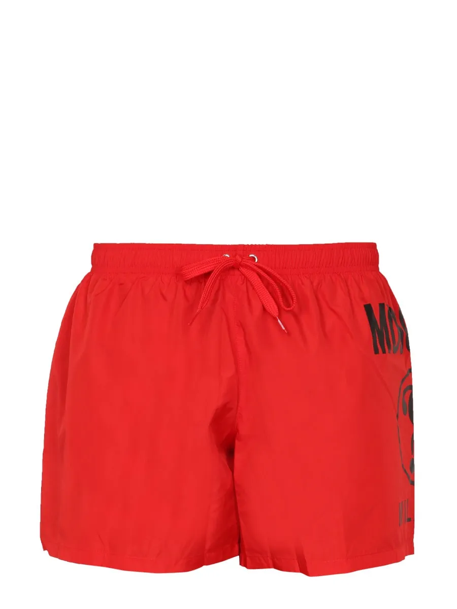 Moschino Logo Print Drawstring Swim Trunks