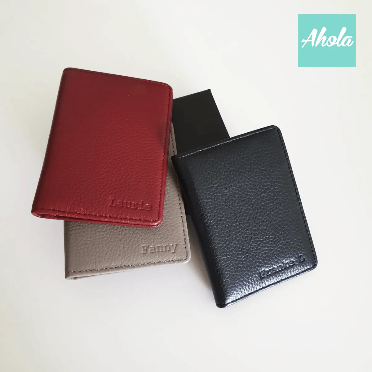 MS006 Embossed Genuine Leather Fold Card Wallet 牛皮印壓名字卡包