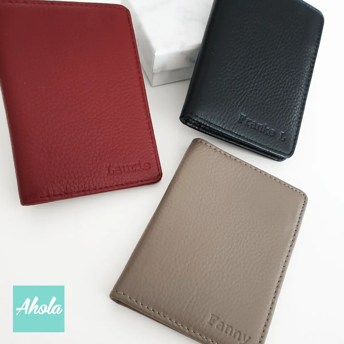 MS006 Embossed Genuine Leather Fold Card Wallet 牛皮印壓名字卡包