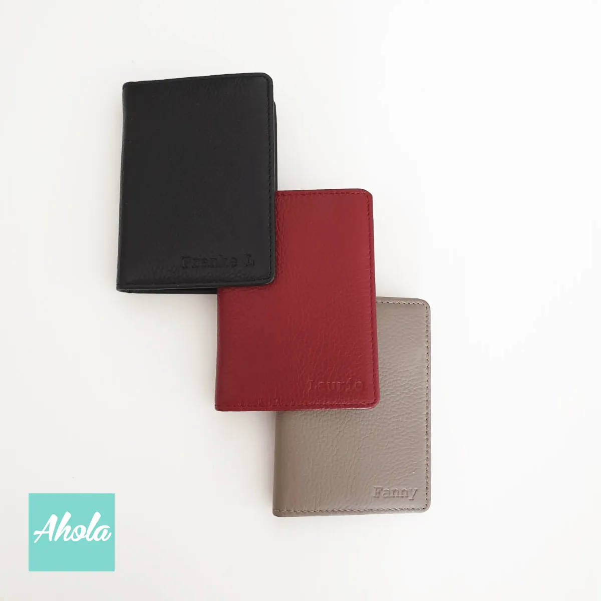 MS006 Embossed Genuine Leather Fold Card Wallet 牛皮印壓名字卡包