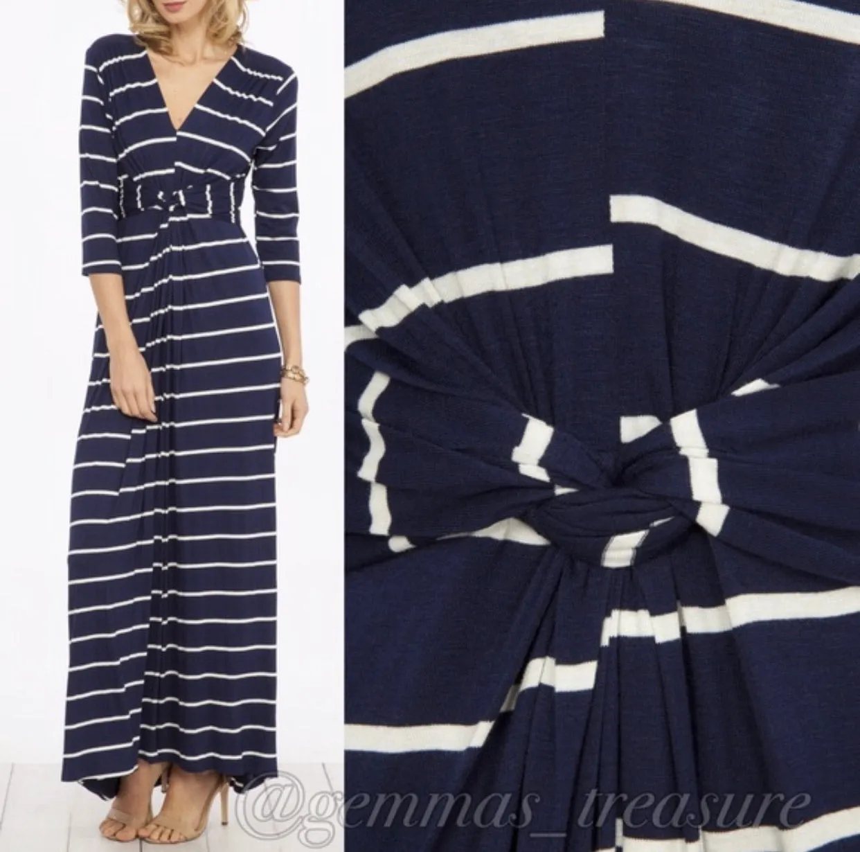 Navy & White Stripe Twist Maxi