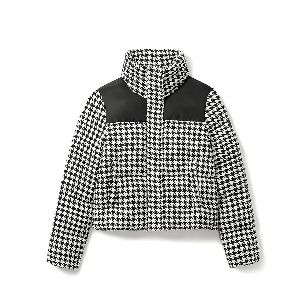 Noize Augusta Houndstooth Cropped Puffer Coat