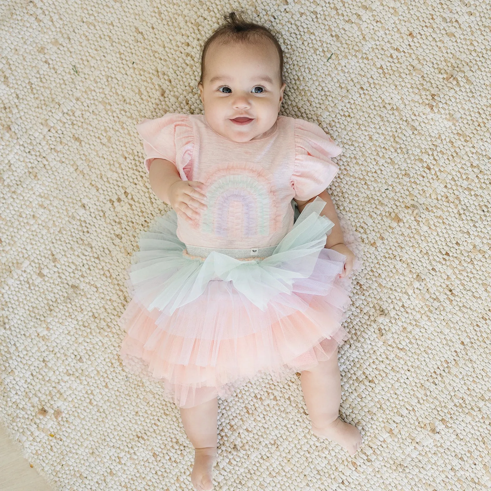 oh baby! Butterfly Short Sleeve Cotton Tee - Tulle Rainbow - Pale Pink Heather