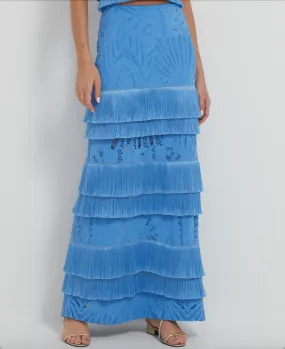 Patbo - Fringe Trim Lace Maxi Skirt - Sky