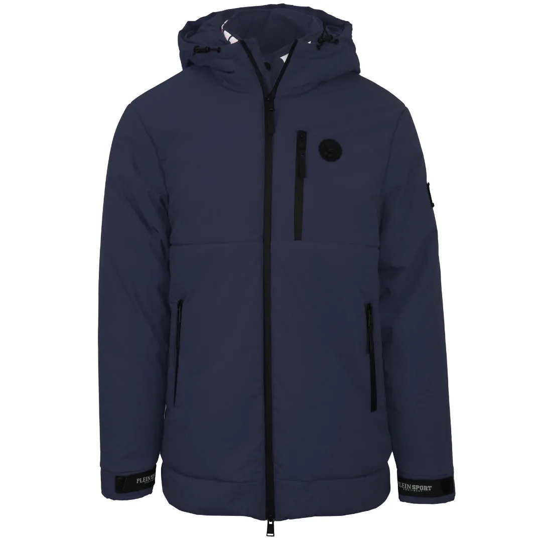 Plein Sport Padded Small Circular Logo Branded Navy Blue Jacket