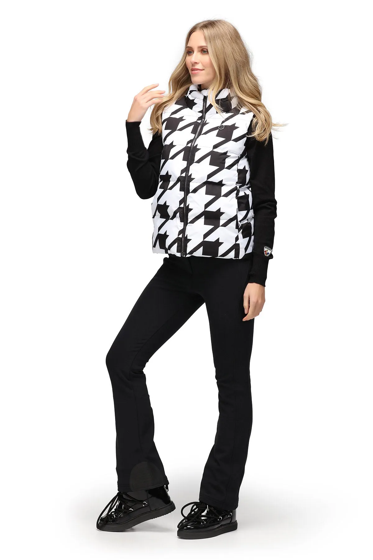 Poivre Blanc W23-1205 Puffer Gilet in Black and White Check