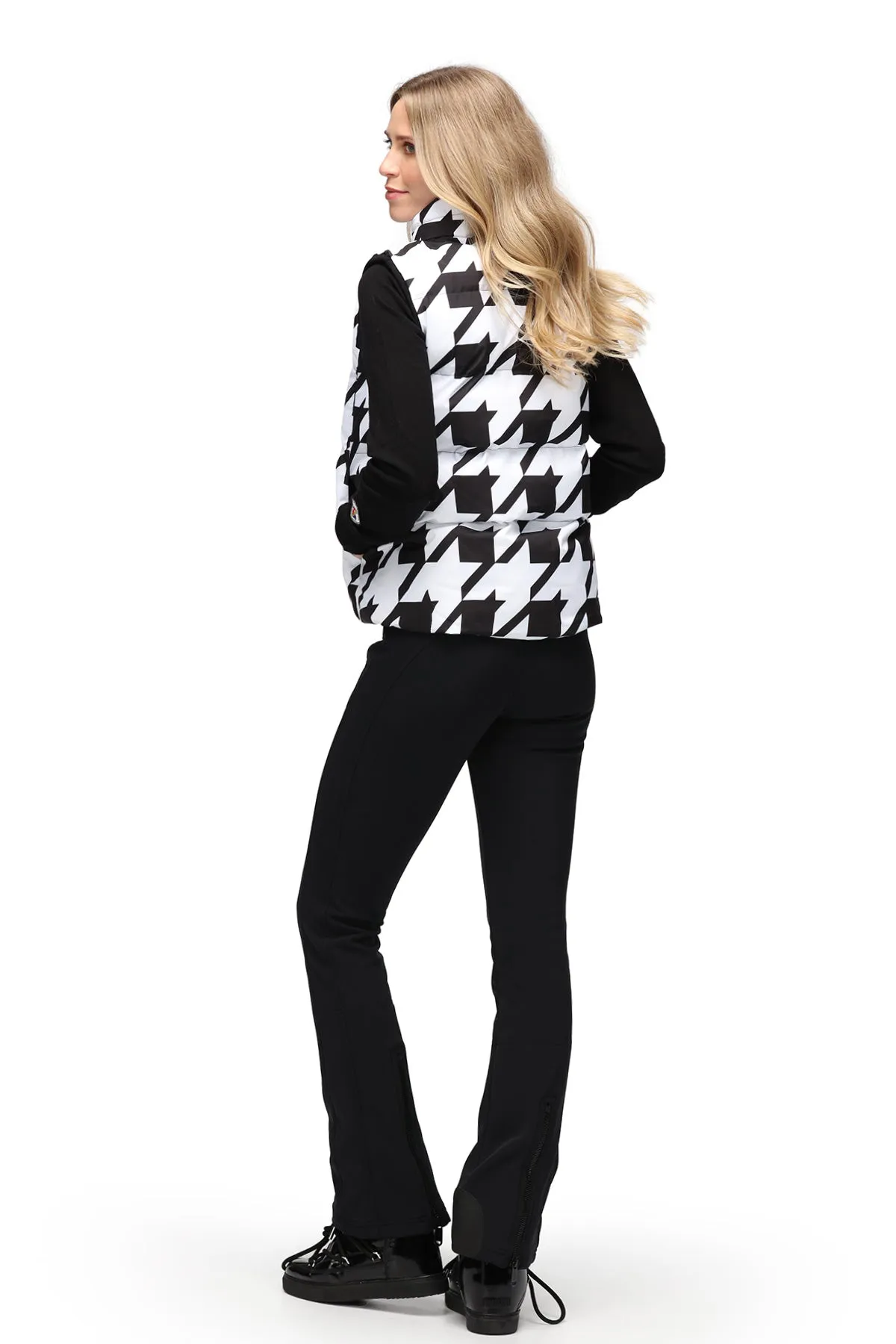 Poivre Blanc W23-1205 Puffer Gilet in Black and White Check