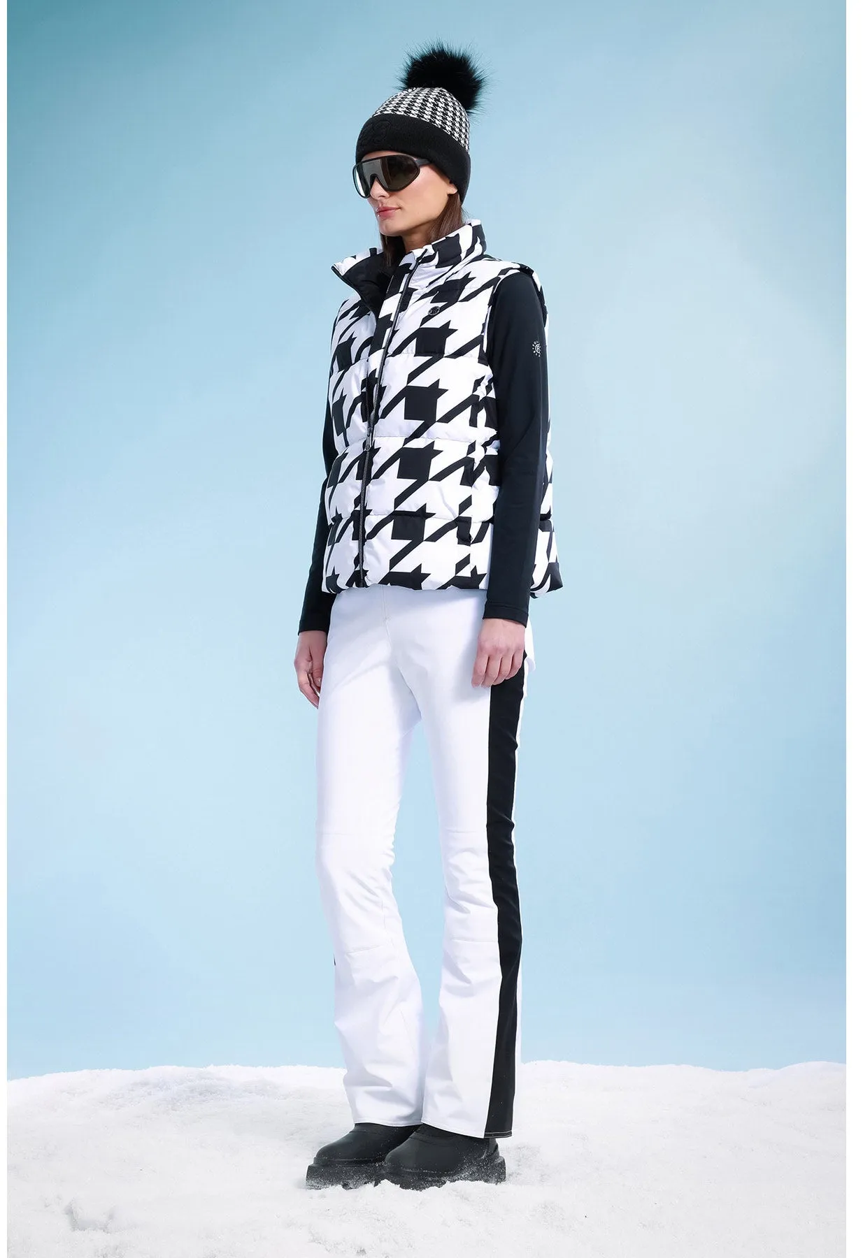 Poivre Blanc W23-1205 Puffer Gilet in Black and White Check