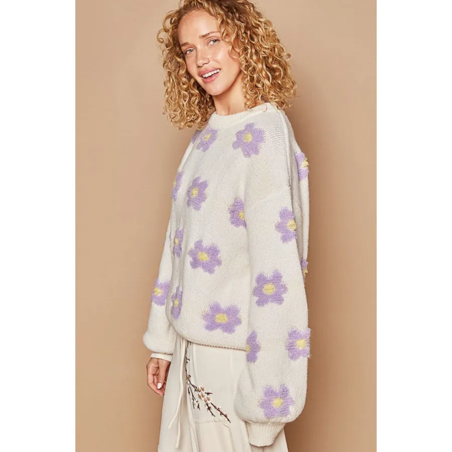 POL Daisy Pattern Drop Shoulder Sweater