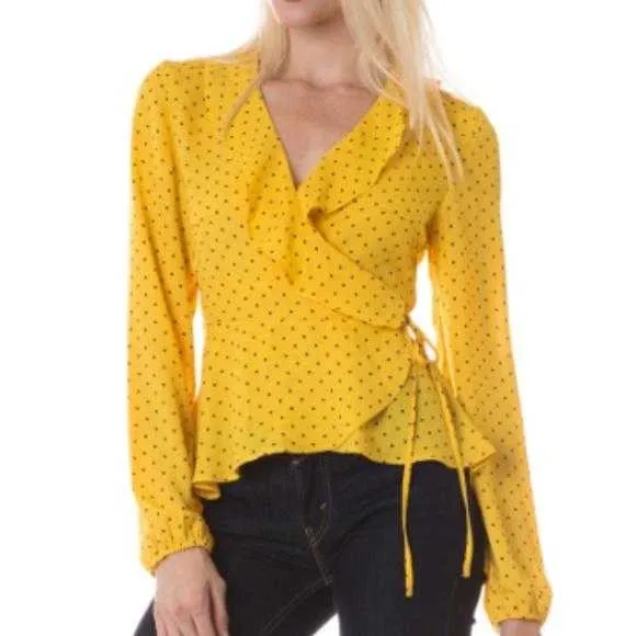 Polka Dot Wrap Top - Yellow