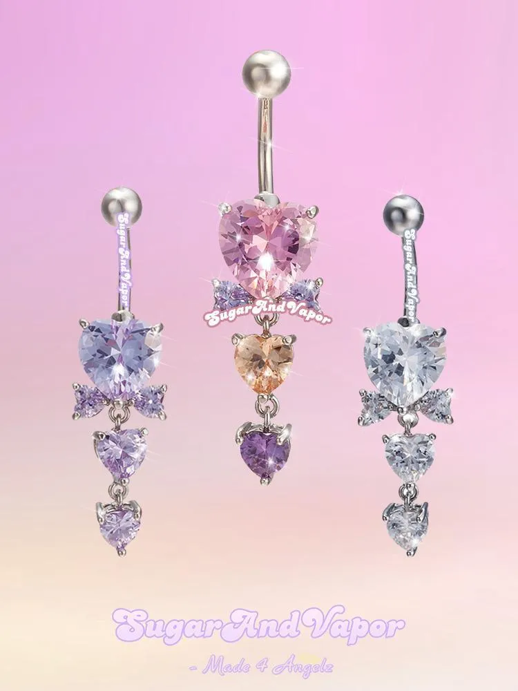 Princess Heart Bowknot Crystals Belly Ring