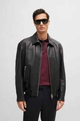 Regular-fit jacket in soft leather with stand collar