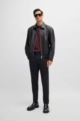 Regular-fit jacket in soft leather with stand collar