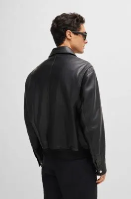 Regular-fit jacket in soft leather with stand collar