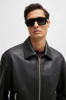 Regular-fit jacket in soft leather with stand collar