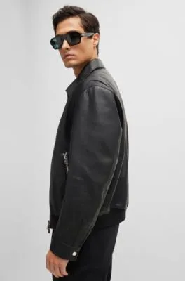 Regular-fit jacket in soft leather with stand collar