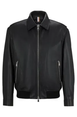 Regular-fit jacket in soft leather with stand collar