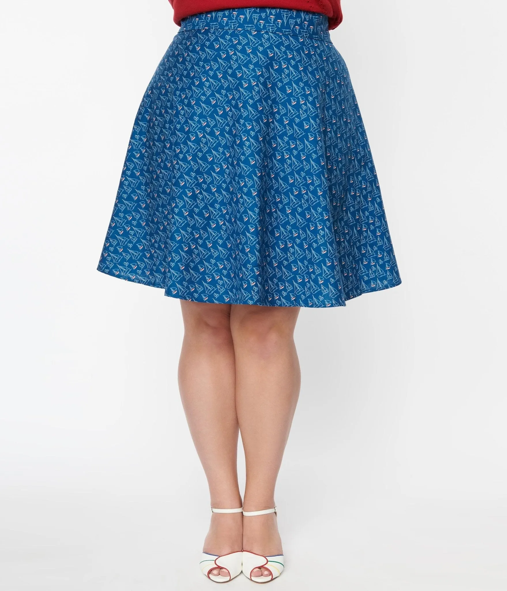 Retrolicious Plus Size Navy Sailboats Flare Skirt