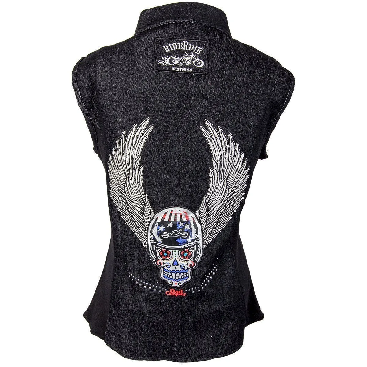 RideRDie Clothing RRD001  'Bad Company' Ladies Denim Tunic Top with Front Zipper Closure